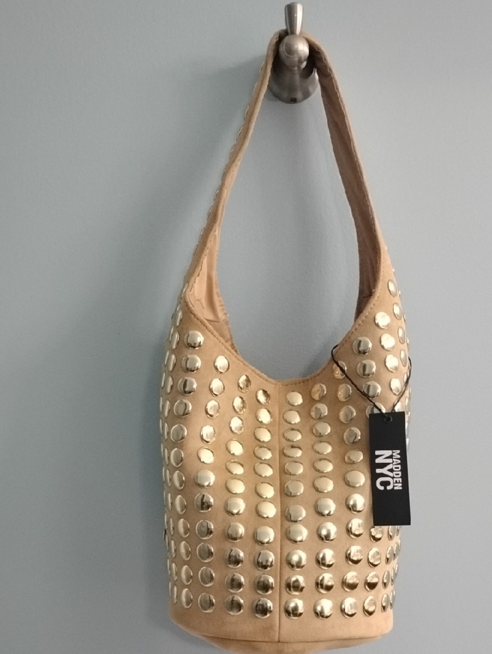 NWT Steve Madden Beige Studded Shoulder Hobo Bag